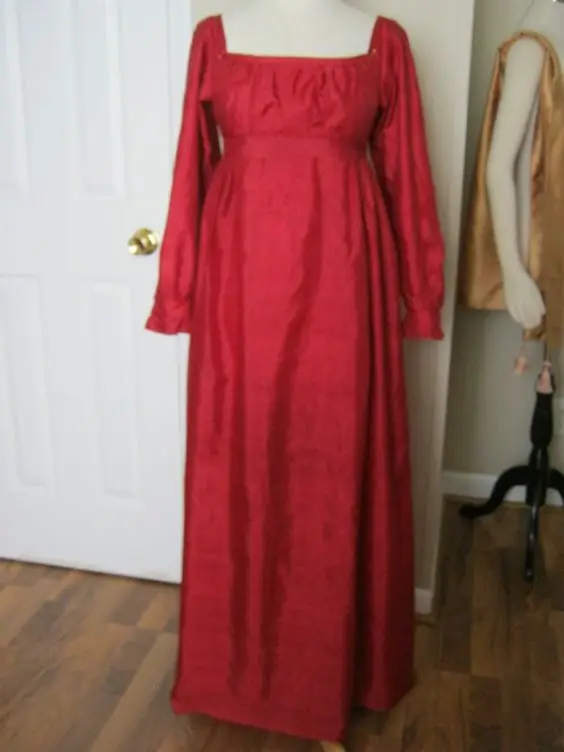 

red Regency Dress Jane Austen Vintage Dress High Waistline Tea Party dress Pride and Prejudice regency dress Persuasion costume