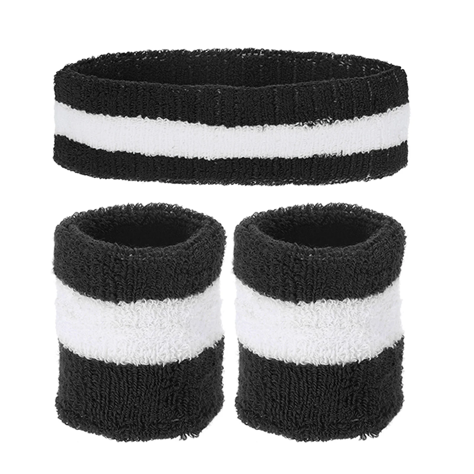 7 x 2 Inch Sweat Band Set Sports Terry Cloth Headband Wristband Set Moisture Wicking Sweat Absorbing Head Band for Women Men