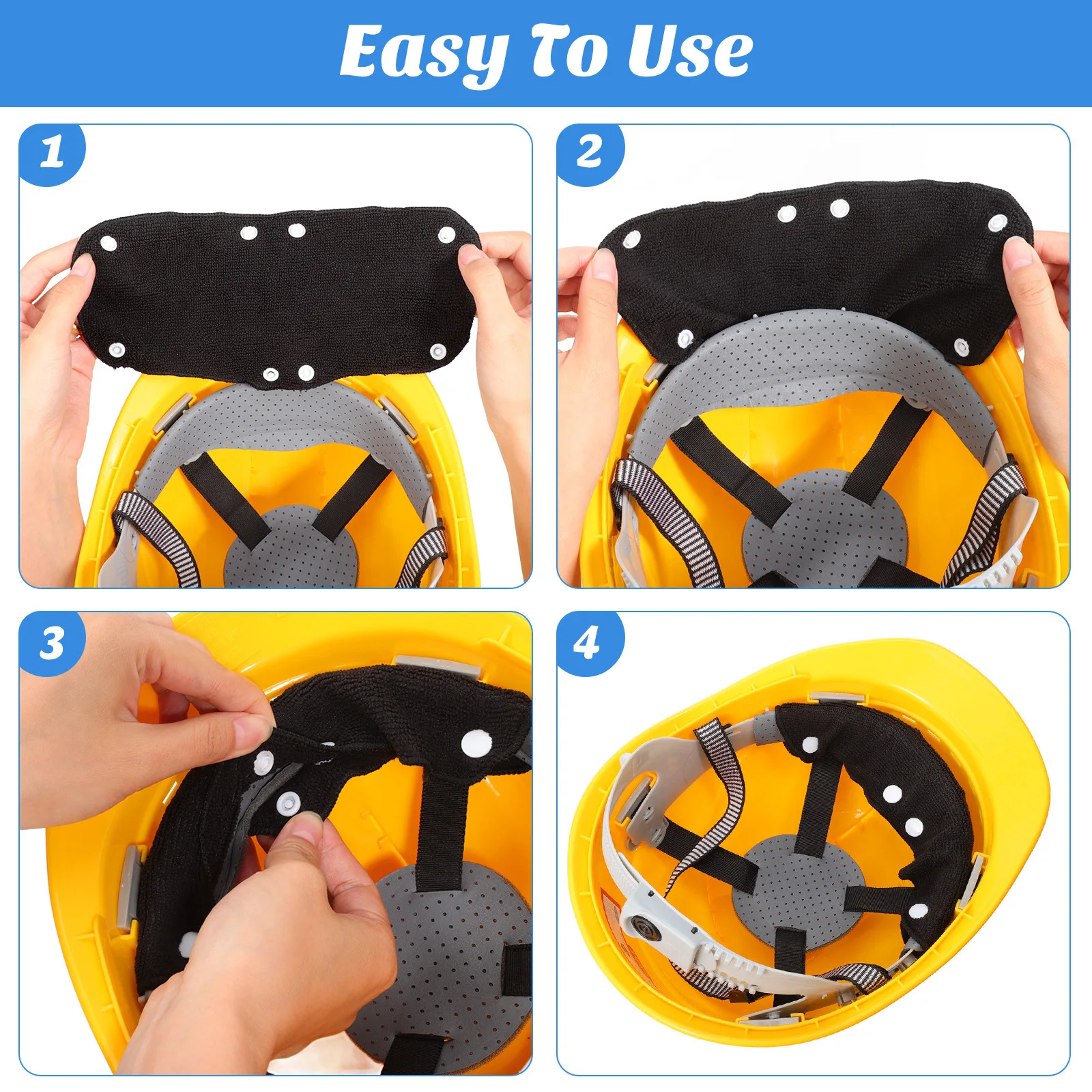 Bandes anti-transpiration lavables pour casque rigide, 10 pièces, accessoires de sécurité, bouton-pression, retrait facile, bandes anti-transpiration lavables