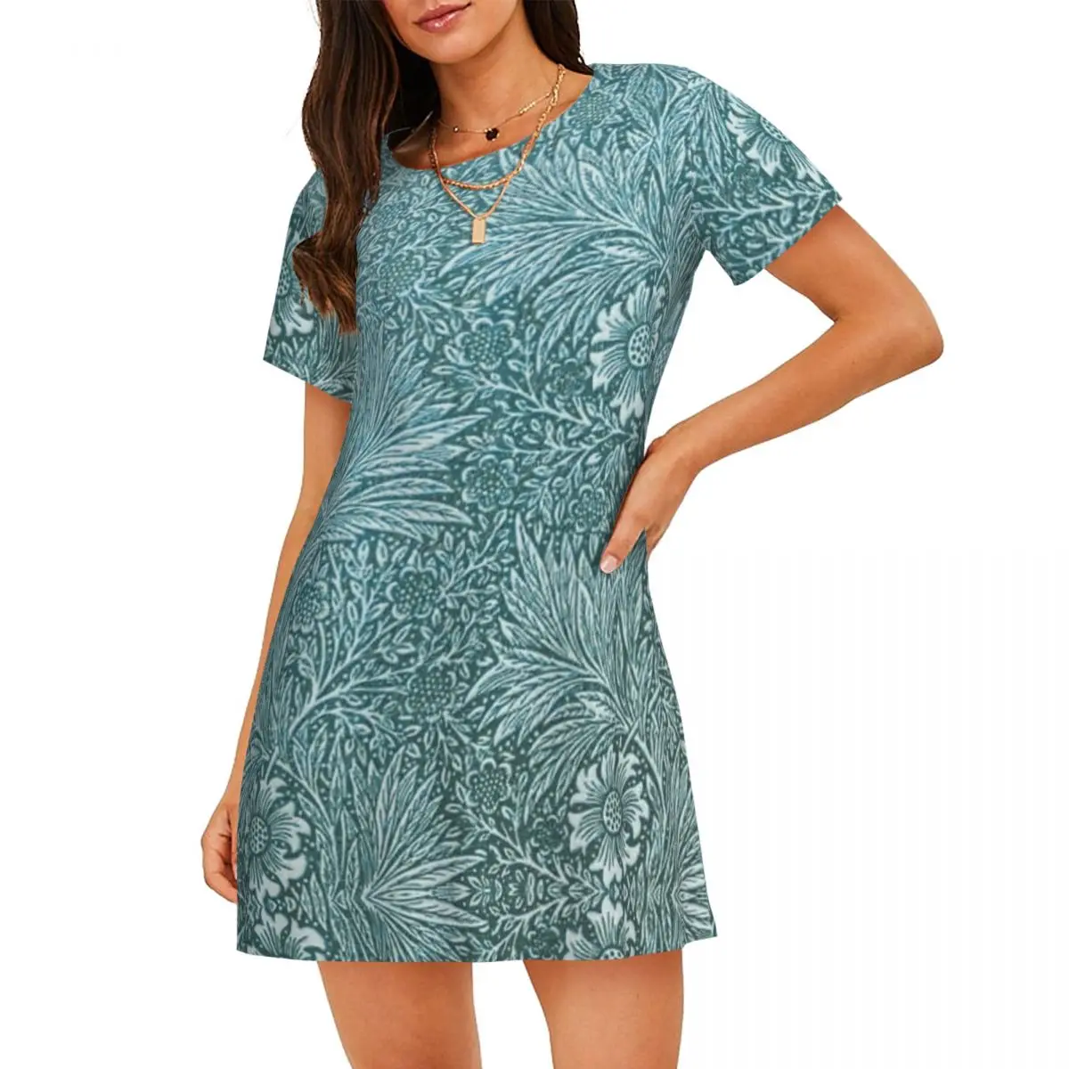 

Custom William Morris Victorian Floral Art Women's Nightdress Nouveau Timeless Belle Epoque Short Sleeve Nightgowns Sleepshirts
