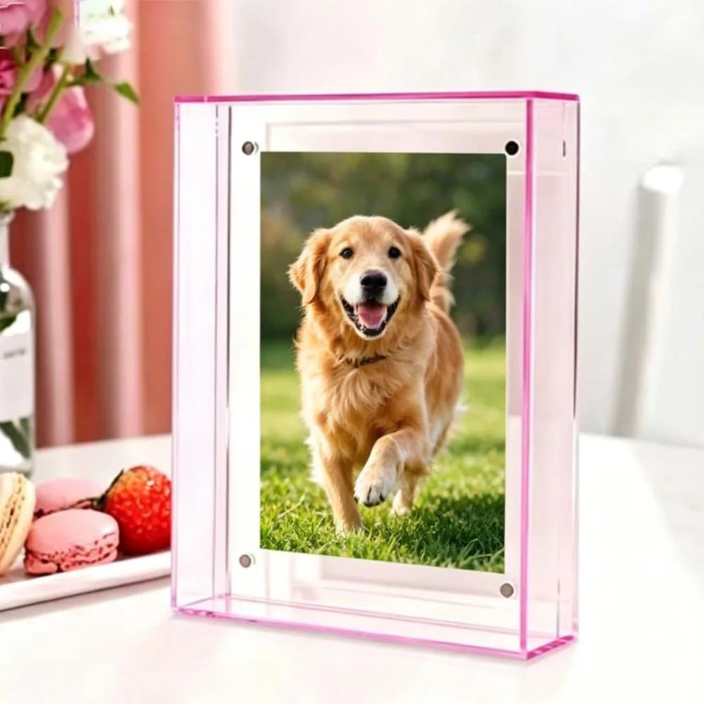 Clear Acrylic Picture Frame With Magnetic Attachment For Desk Setup Frameless Format Maintains Image Integrity And Spatial