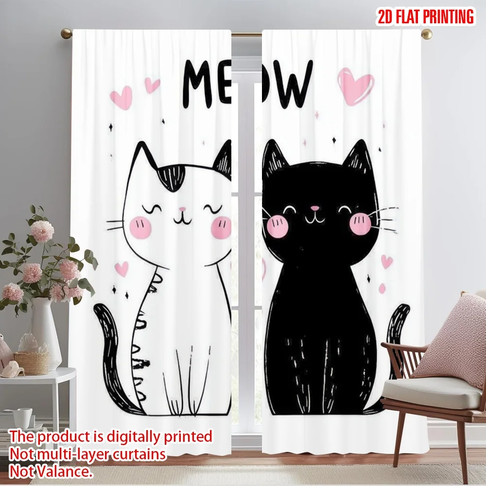 2pcs,2D plane printing Curtain Popular Purrfect Pair Durable Polyester (without rod) Decorations Inside Use for Bedroom & Living