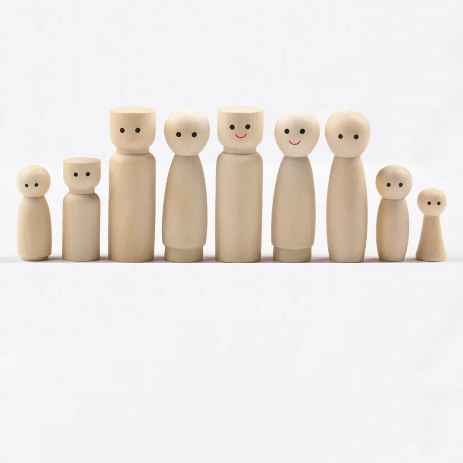 ABCPICK 10pcs hot sale creative painted puppet ornaments hand painted wooden peg kokeshi doll