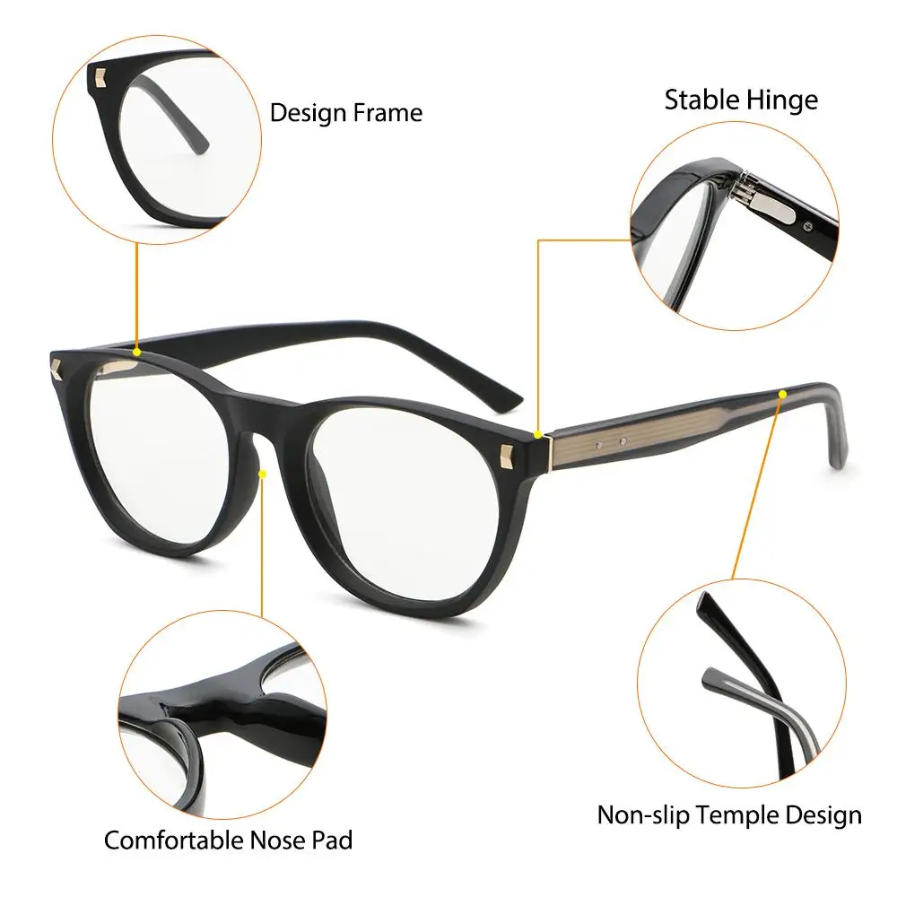 CATERSIDE Neue klassische Damen-Korrektionsbrille, maßgeschneiderte Korrektionsbrille mit runden Gläsern, Herrenbrille für Kurzsichtigkeit und Weitsichtigkeit – Detail 2