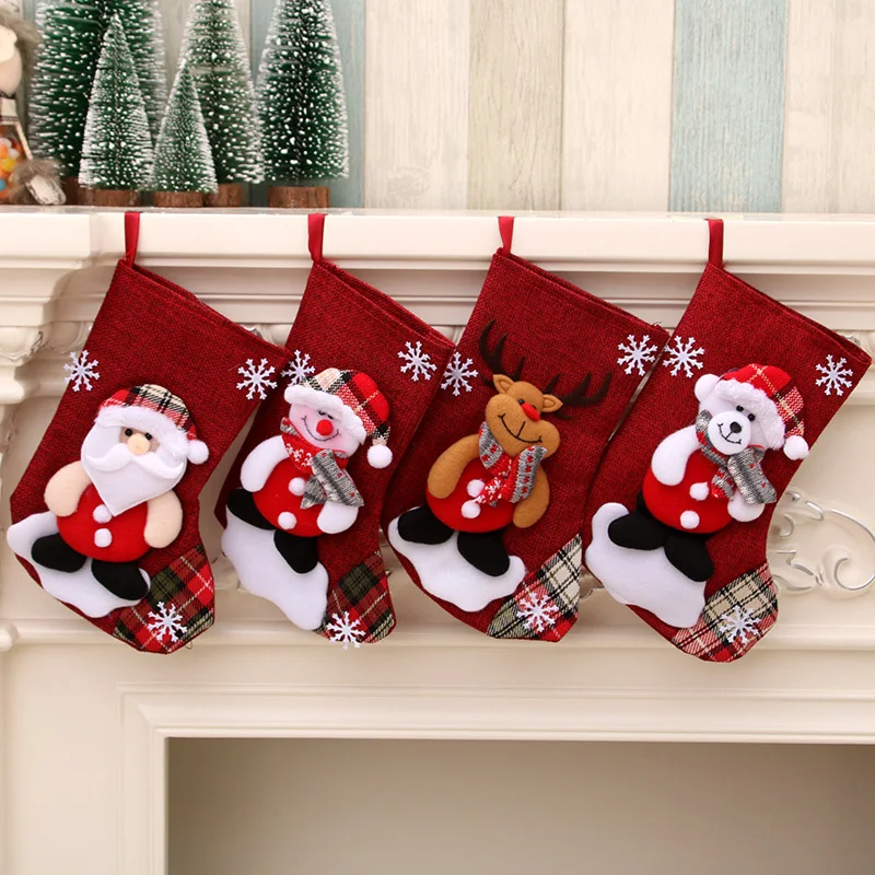 Christmas Gift Santa Claus Snowman Socks Christmas Tree Ornament Christmas Stocking Decoration Christmas Sock Kids Candy Bag