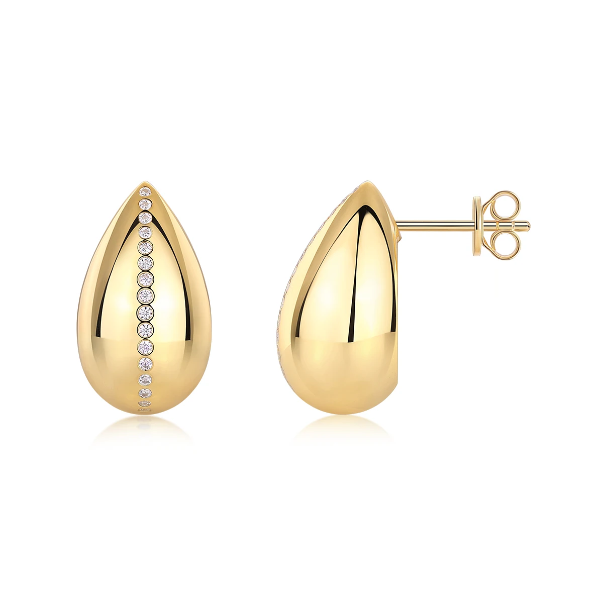 

JIUZUAN 18K Gold Plated Teardrop Stud Earrings, 925 Sterling Silver with Moissanite Accent Line, Elegant Design - Luxury Jewelry