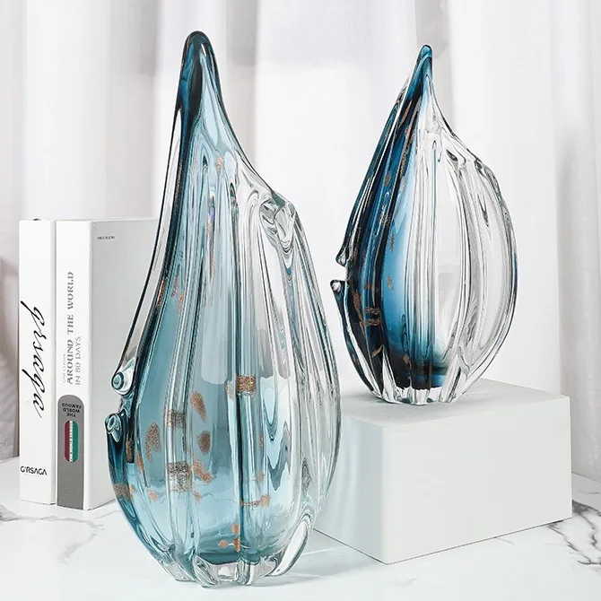 Glass vase ornaments, living room flower arrangement, dining table, high-grade sense glass, transparent water flower cultivator