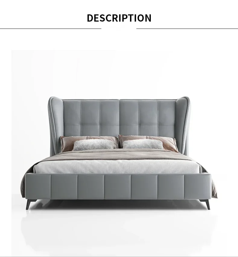 

Luxury Modern Leather Bed Double Master Bedroom1.5/1.8M Beige Bed Matte Leather Soft Queen/King Size