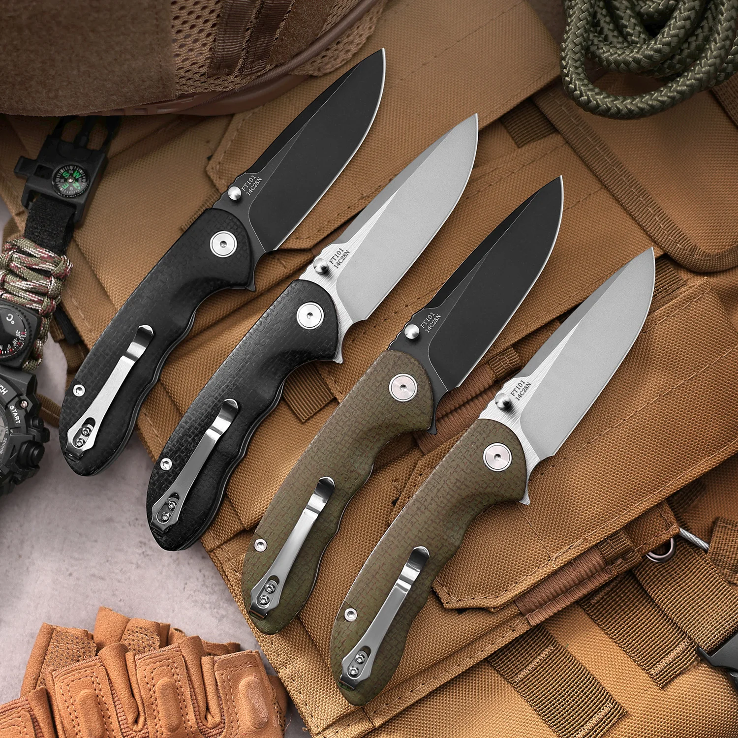 FREETIGER New Folding Knife with 14C28N Blade Micarta Handle Outdoor Camping Hunting Tactical Survival EDC Tool Knives FT101