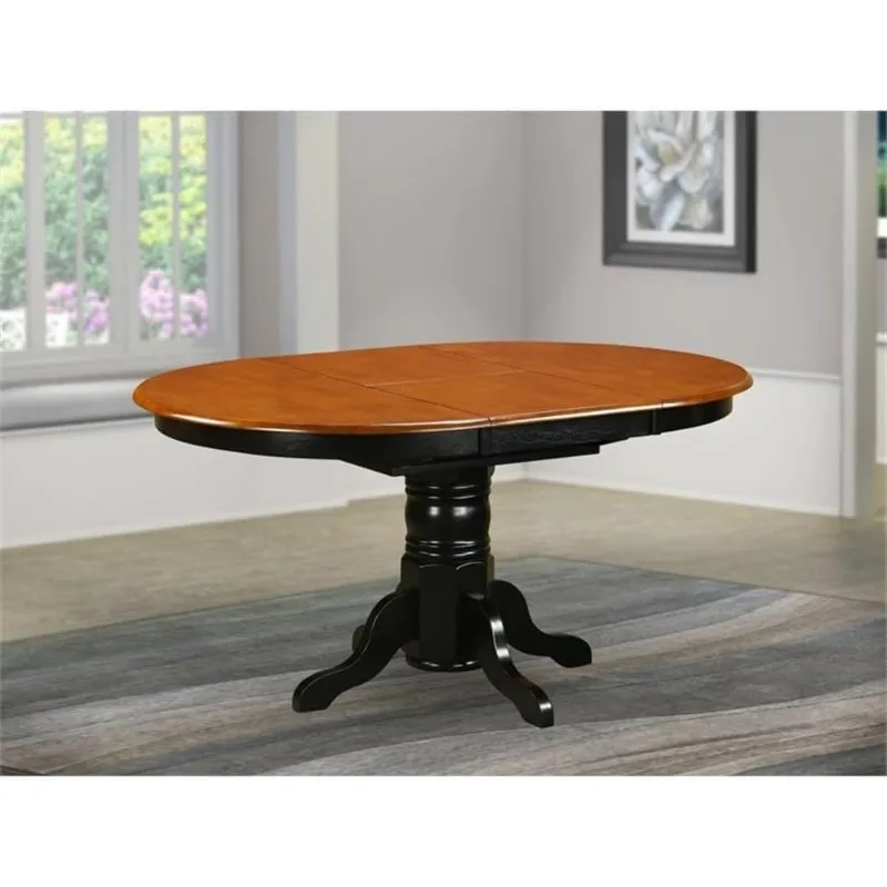 East West Furniture AVT-BLK-TP Avon Kitchen Dining Table - an Oval Wooden Table Top with Butterfly Leaf & Pedestal Base