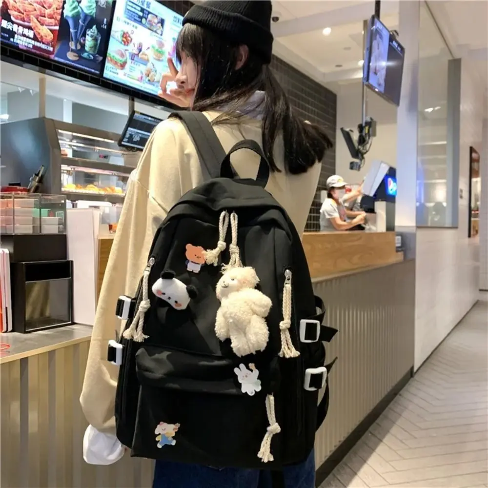 Nylon Large Capacity Bags Korean Style Ins Cartoon Animal Backpack Fashion with Pendant Cute Animal School Bag Unisex