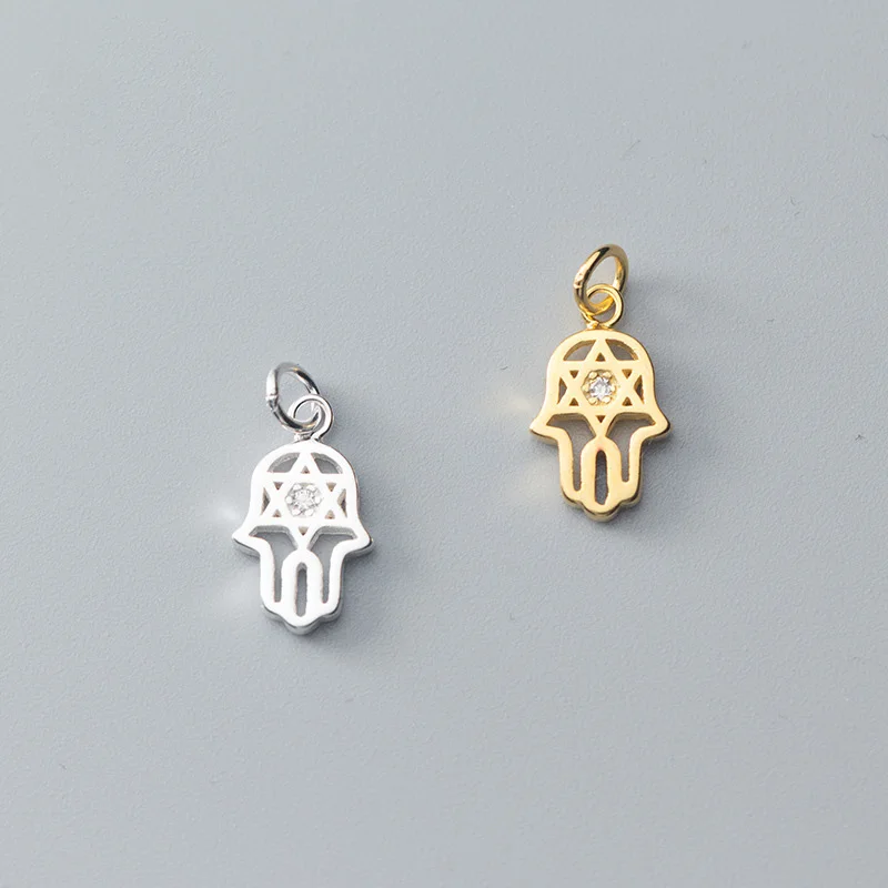 1pc/Lot 925 Sterling Silver Prayer Palms Charms 12.5mm Fancy Decoration Male Female Dangle Pendants DIY Fine Jewelry Making