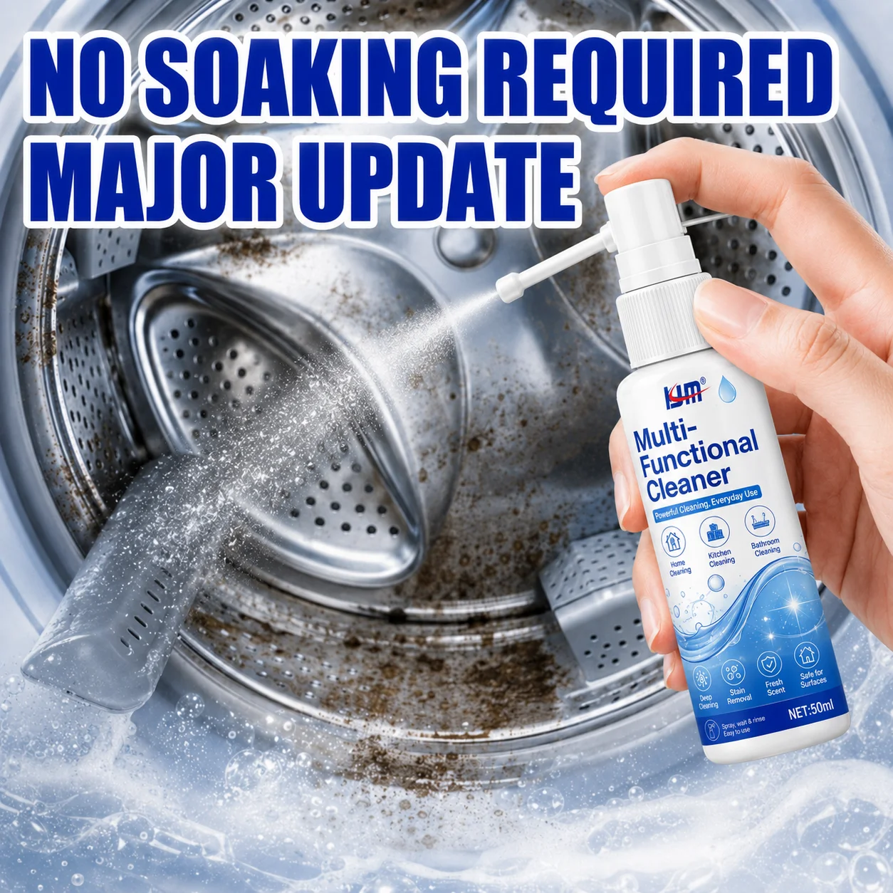 KJM New Washing Machine Cleaner Foam Spray 50ml Washing Machine Drain Car AC Bathroom Kitchen Grease Stain Remover