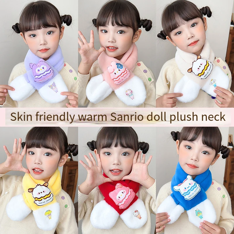 Sanrios Kuromi Child Scarf Winter Boy Girl Cinnamoroll Anime Kawaii Cartoon Cute Plush Thicken Keep Warm Crossover Scarf