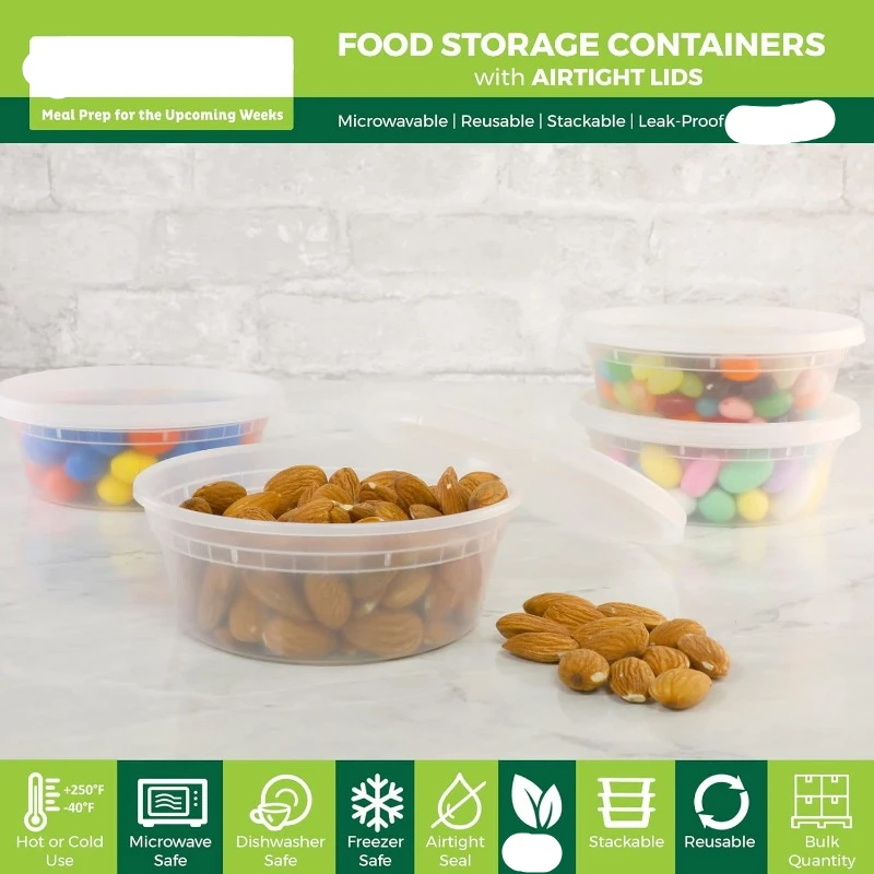 Food Storage Containers [50 Set] 8 oz Plastic Deli, Meal Prep Containers | Microwave/Dishwasher/Freezer Safe