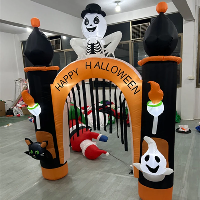 Halloweenowy nadmuchiwany łuk/dyniowy Model kota z oświetleniem LED duży bożonarodzeniowy dekoracja na zewnątrz świąteczne ozdoby rekwizyt na dziedzińcu