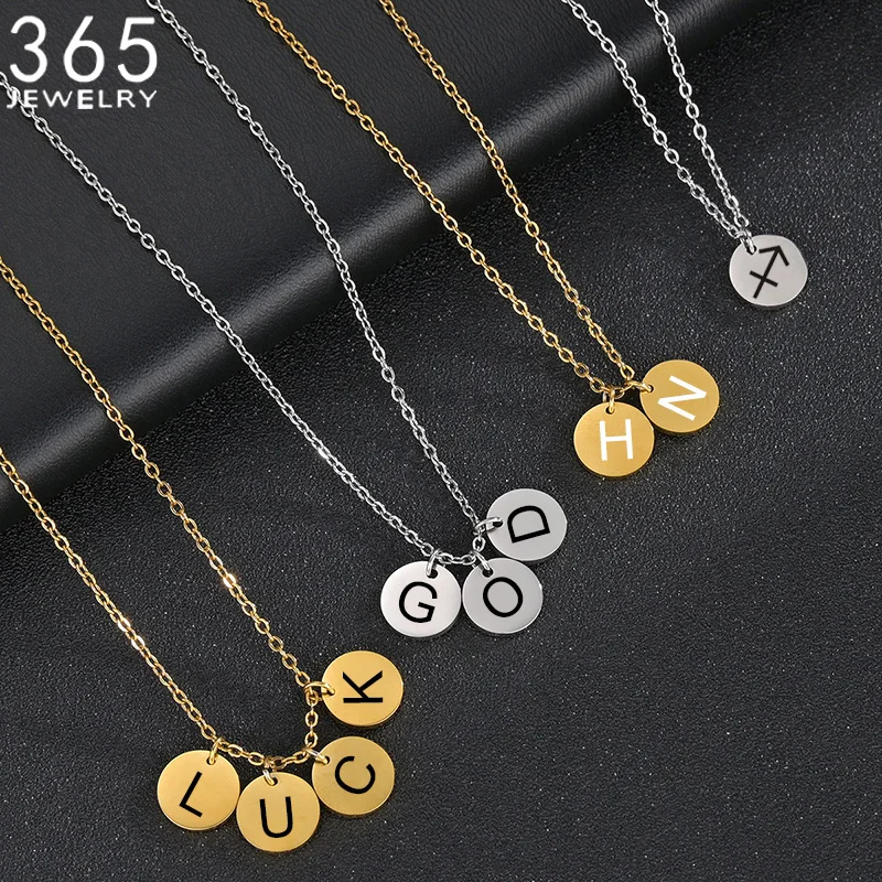 Stal nierdzewna grawerować wielka litera okrągły naszyjnik dla kobiet niestandardowe koło znaki zodiaku konstelacji naszyjniki DIY