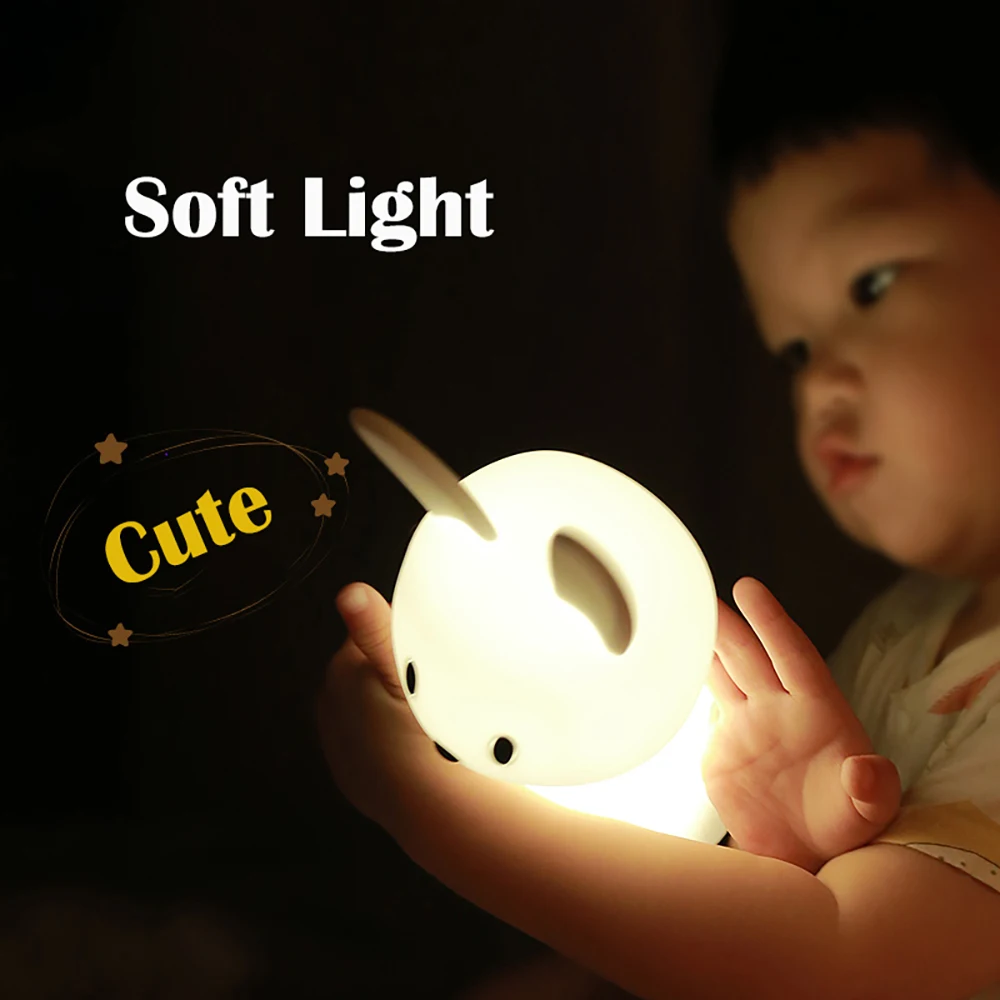 Veilleuse LED aste en silicone pour enfants, lampe d'ambiance multicolore, dessin animé lapin, décoration de la maison, cadeau de vacances