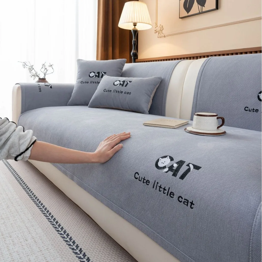 

Мягкое шенилловое покрывало с вышивкой для дивана, универсальное на все сезоны, L-образный противоскользящий чехол для секционного дивана в гостиную