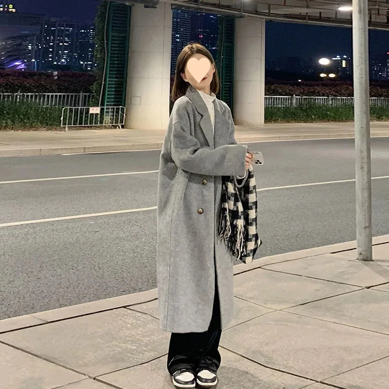 2024 medium and long woolen coat for women's autumn and winter high-end sense, small Korean over the knee new trench coat woolen