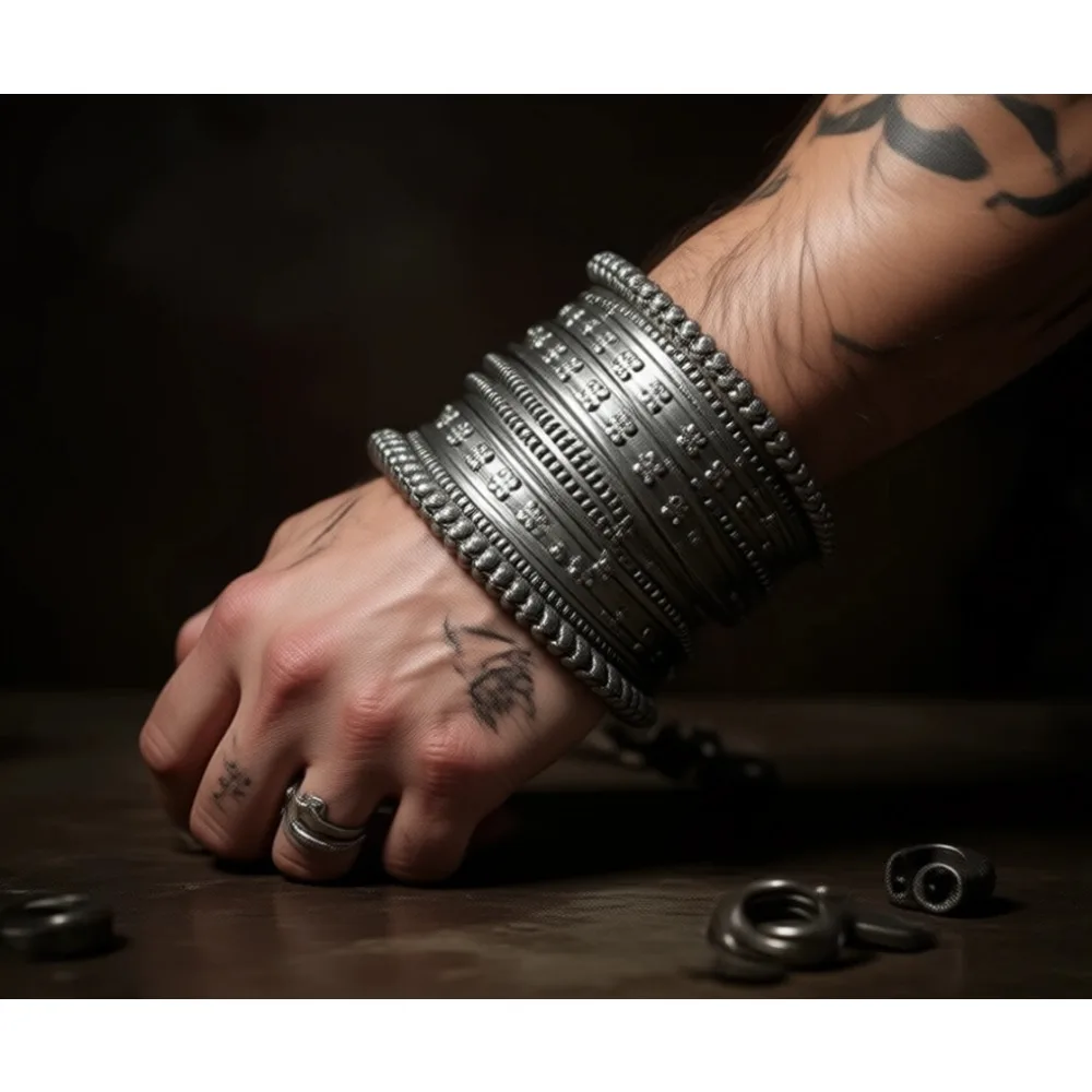 

Традиционные антикварные серебряные оксидированные браслеты в этническом стиле, винтажный подарок для женщин, размер 2.6