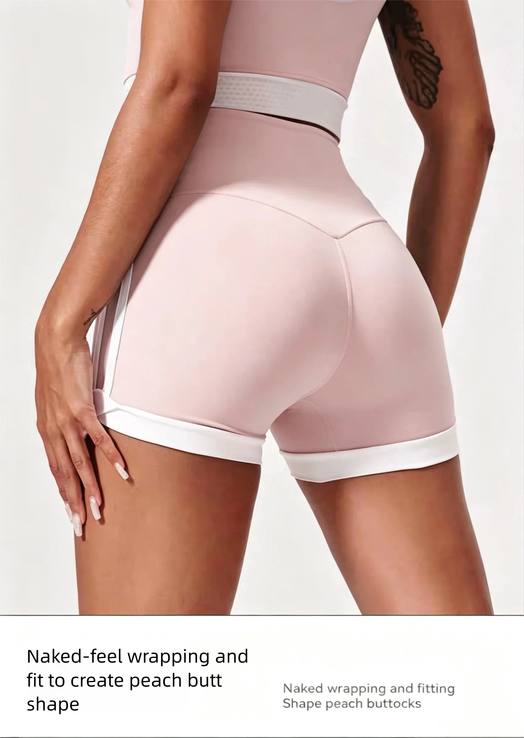 Damen High-Waist Scrunch Butt Yoga-Shorts, atmungsaktiv, Bauchkontrolle, Anti-Squat, Pilates, Fitness, Workout, Biker-Shorts – Detail 4