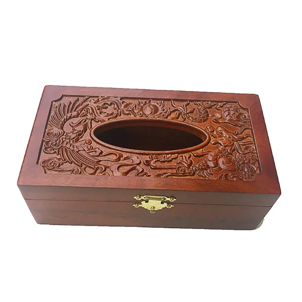 Napkin Holder Decoration Hollow 1PC Vintage Rosewood Wooden out Embossing Tissue Box Household Paper Home