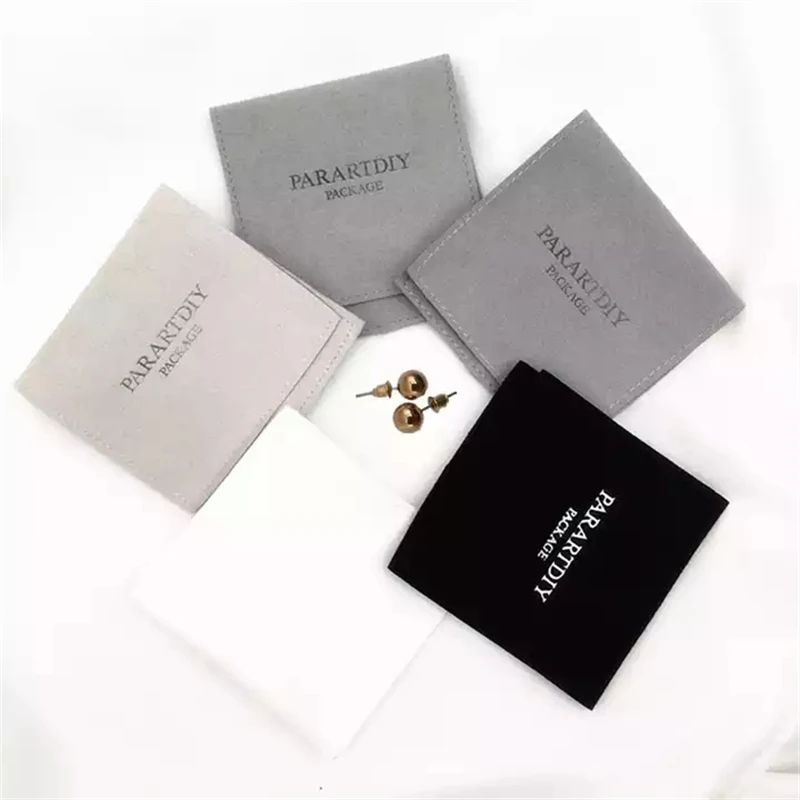 SheepSew 9*9 cm Grey Hot Stamping Printed Custom Logo Bracelet Packaging Jewelry Pouch Gift Envelope Microfiber Bag