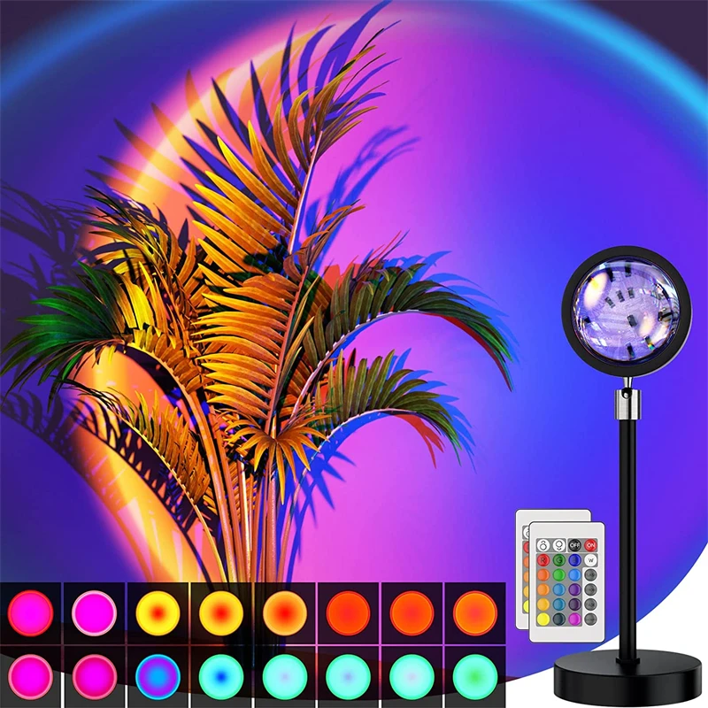 16 Colors RGB USB Sunset Light Mobile Phone Self Photography Light LED Rainbow Neon Night Light Projector Photography Wall Lamp