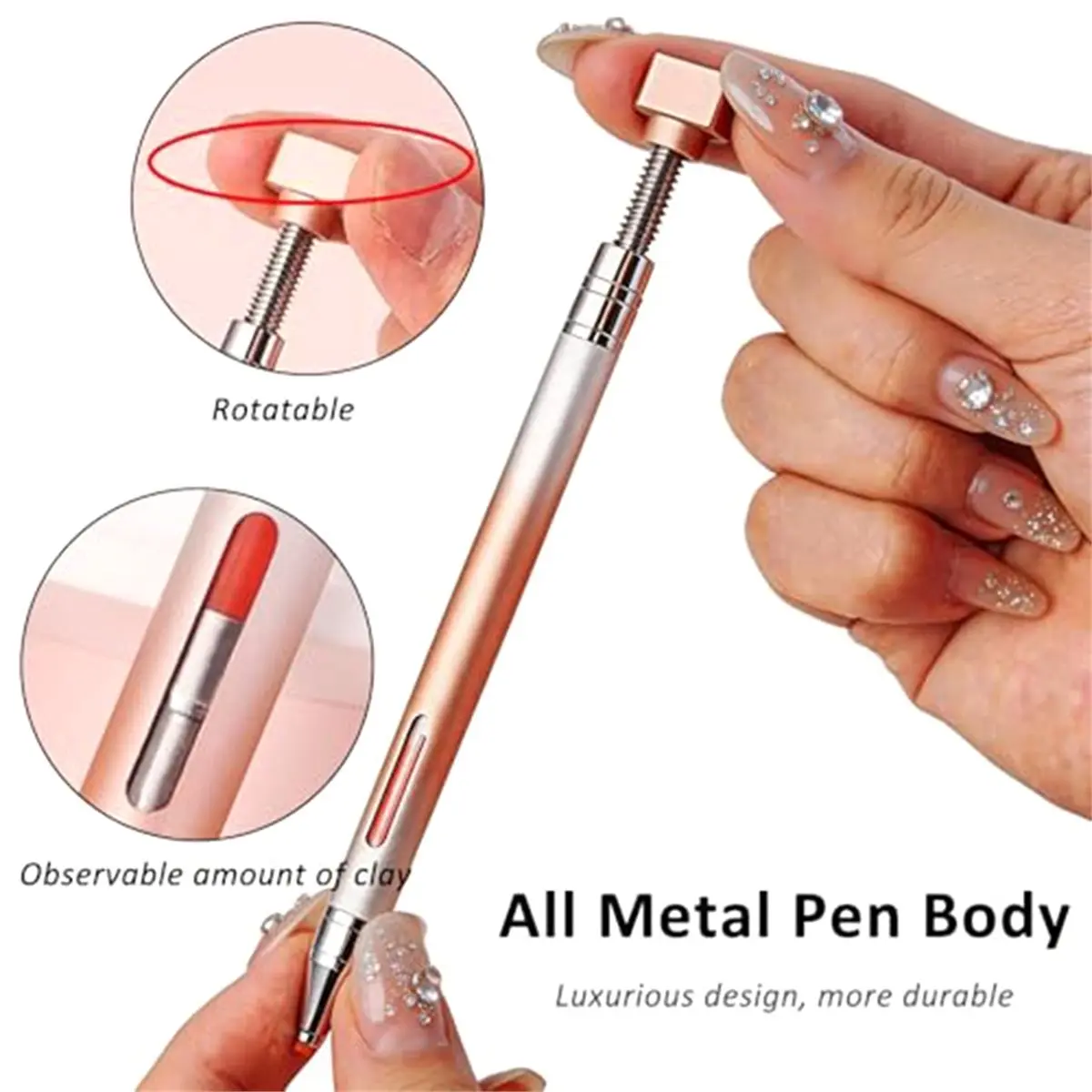 【A75U】 Rhinestone Picker Tool, 2PCS Double-End Painting Pens with Wax Metal Refillable Wax Pen for Dotting Tool Art, Picker B