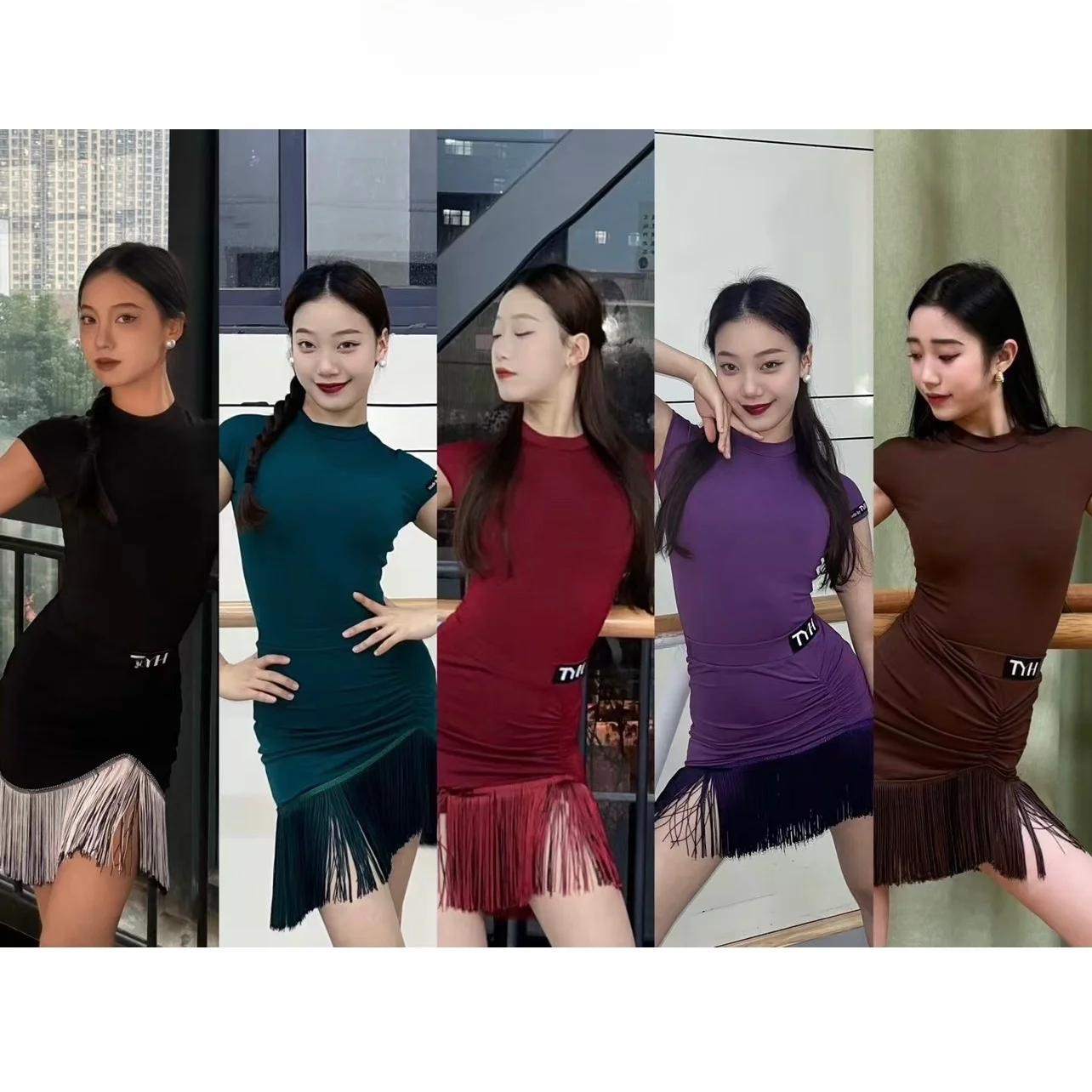 

H Fly Sve Latin Dance Practice orm with Chest Pad Hollow Ba Tassel Skirt Multi-Color Available Women's Sportswear