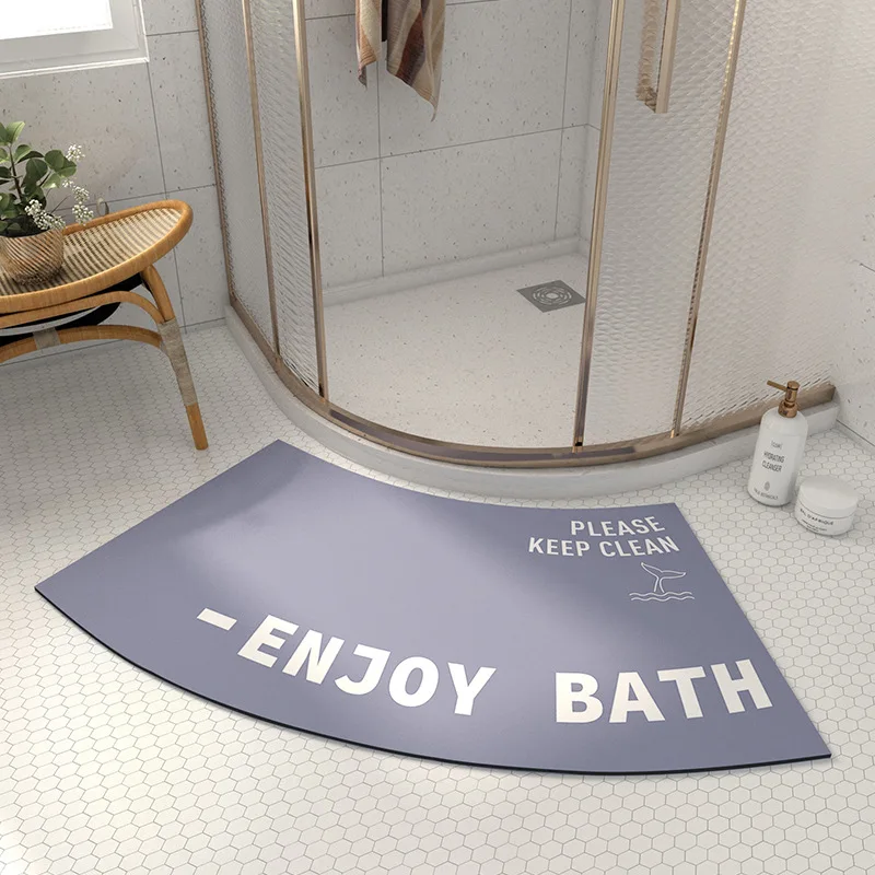 Bathroom Floor Mat, Diatomaceous Mud Soft Mat, Bathroom Water Absorption and Quick Drying Fan-shaped Anti Slip Mat