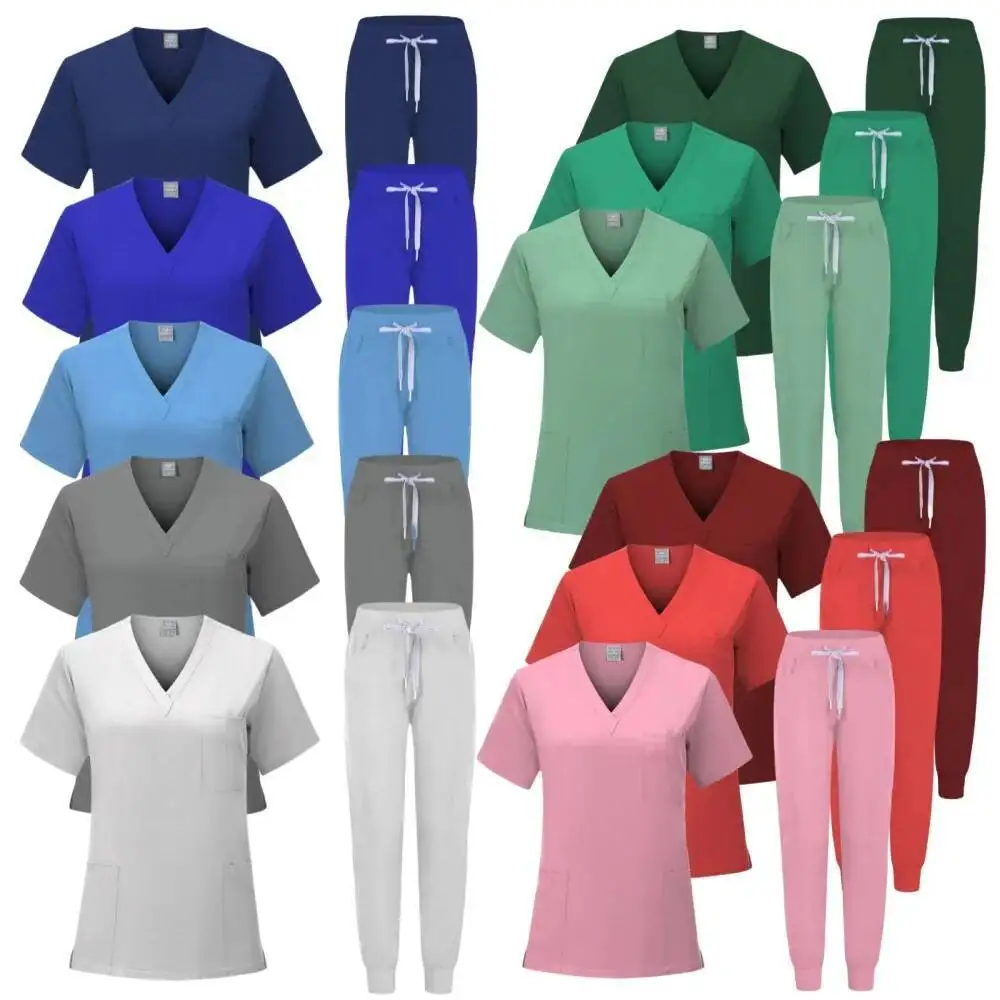 Multicolor Estetista Lab Abbigliamento da lavoro Tinta unita Salone di bellezza Infermieristica Clinica per animali Scrub Uniformi Abiti da lavoro Commercio all'ingrosso