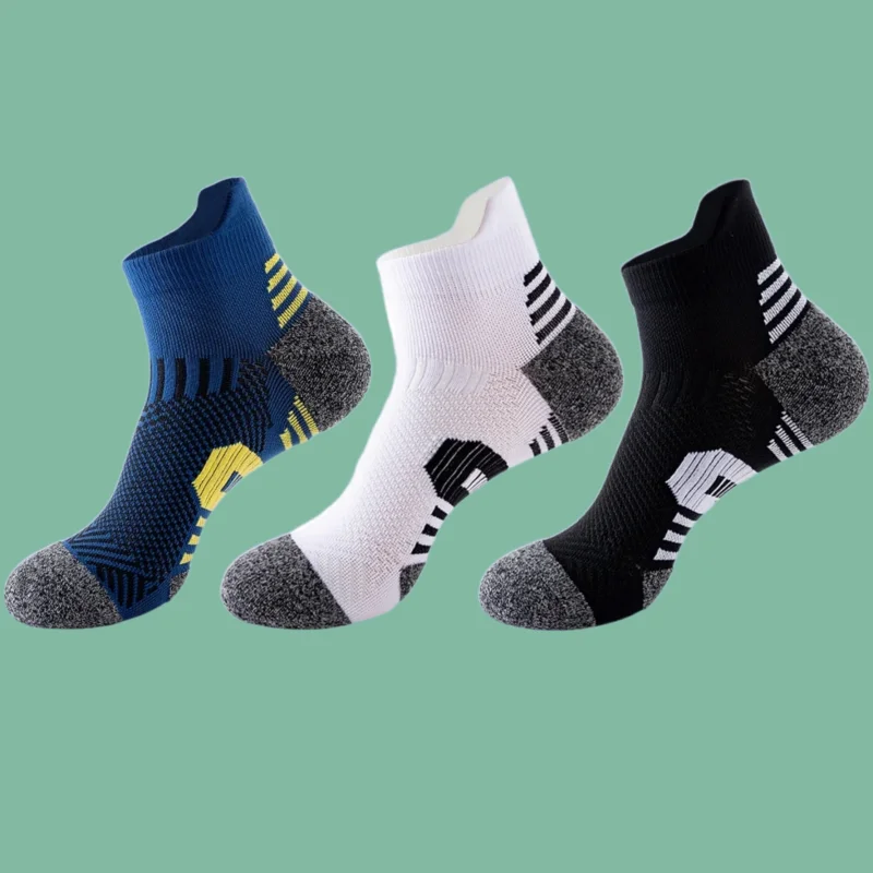 3 Pairs Men\'s Socks Outdoor Running Basketball Socks Men\'s Thickened Towel Bottom Breathable Socks Hiking Badminton Sports Socks