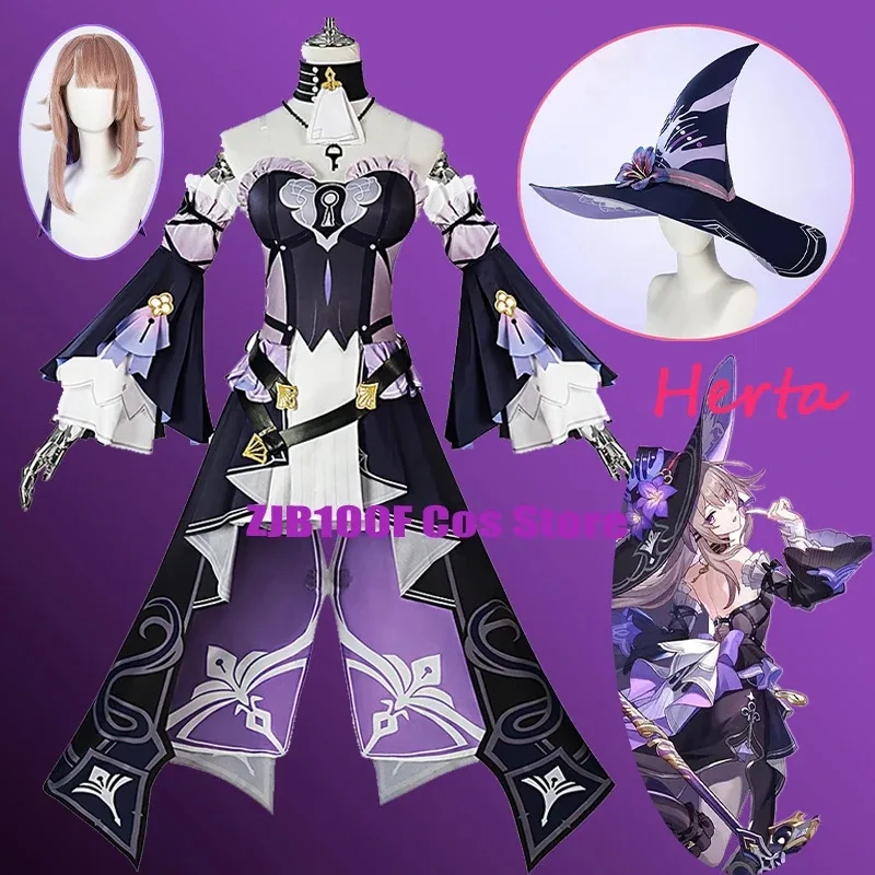 

Game Honkai: Star Rail Herta Cosplay Elegant Lovely Dress Suit Herta Uniform Hat Costume Wig Halloween Party Play Outfits Women