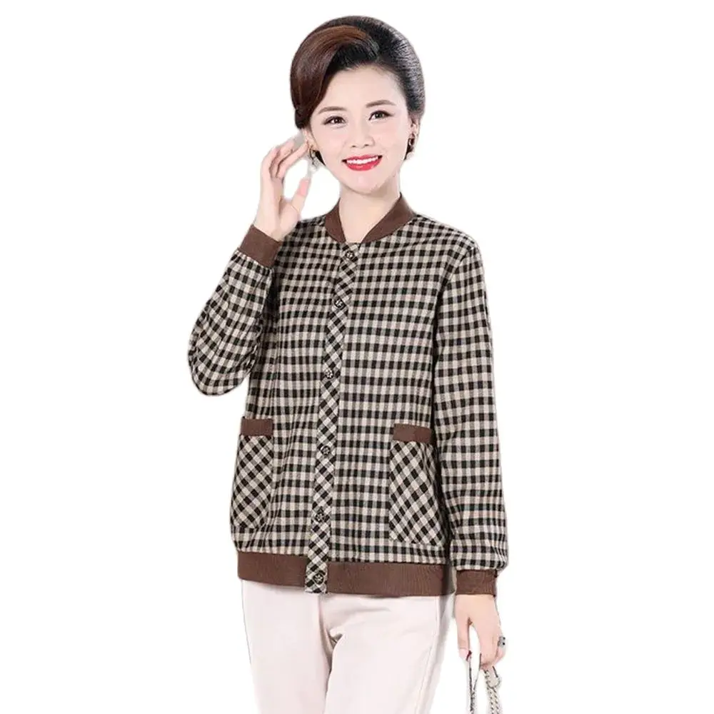 

New Jackets For Middle-aged And Elderly Women In Spring And Autumn Casual Plaid Tops Fashionable And Western-style Mother Dresse