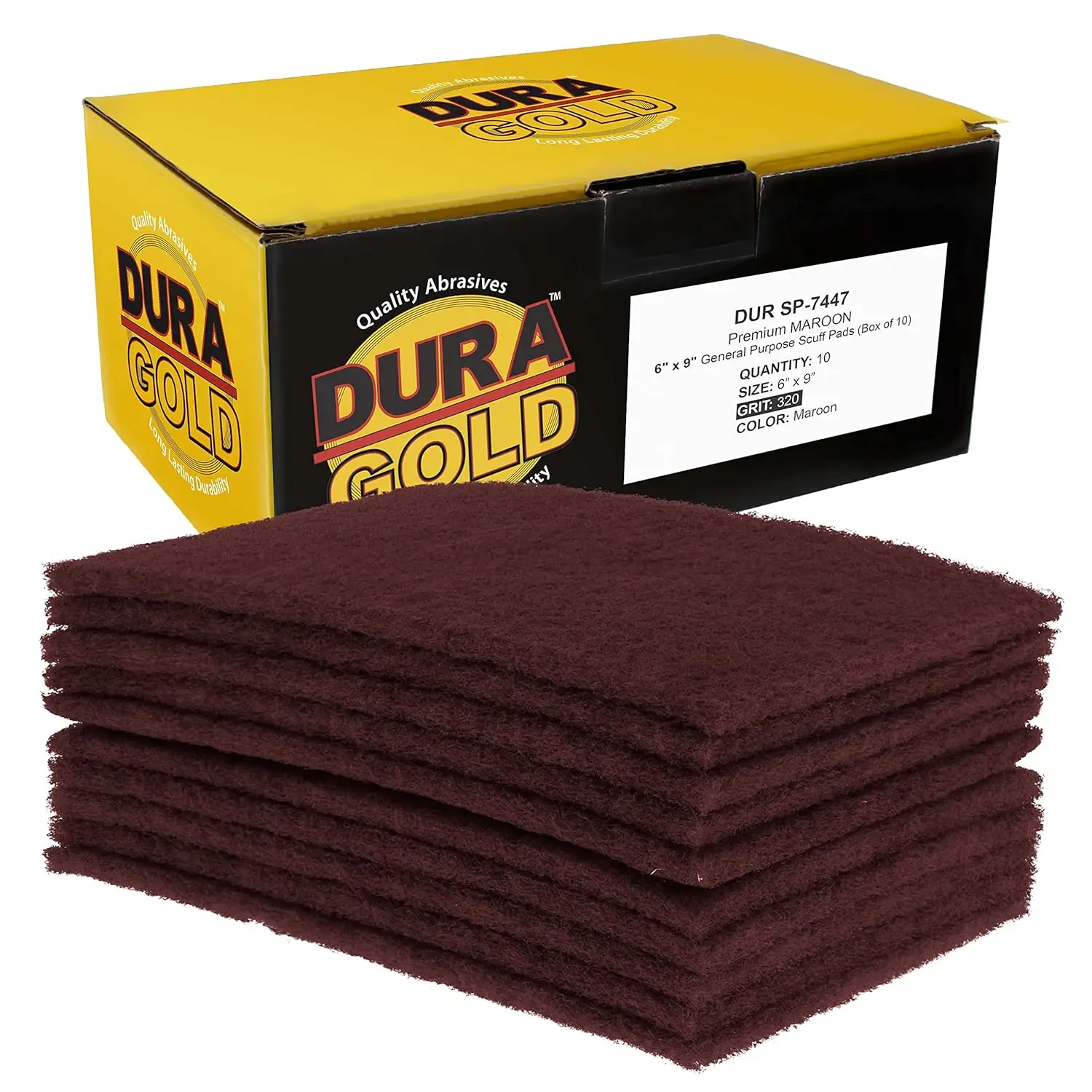 

General Purpose Scuff Pads 6x9 Inch Maroon Box of 10 for Surface Prep Sanding and Scouring on Auto Wood and Metal