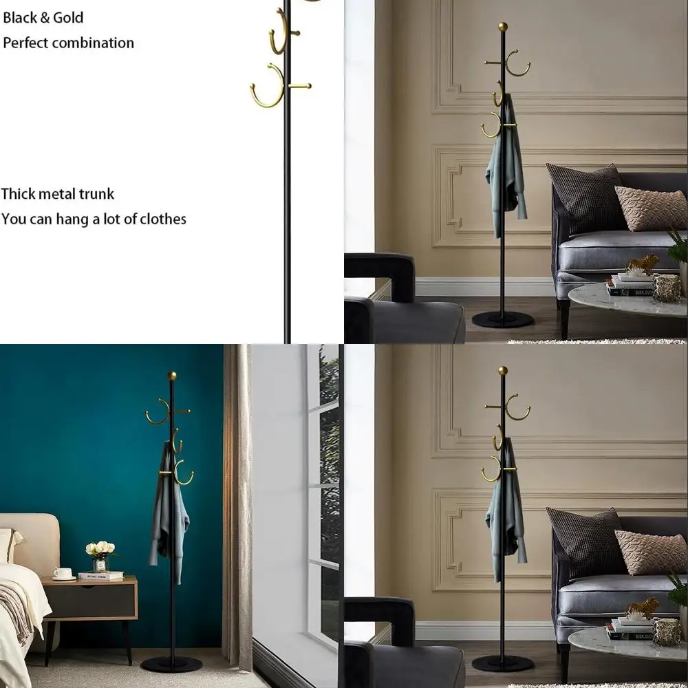 

Stylish Marble-Base Coat Rack with Gold Hooks for Entryway, Freestanding Heavy-Duty Stand for Hanging Garments, Hats, and Bags