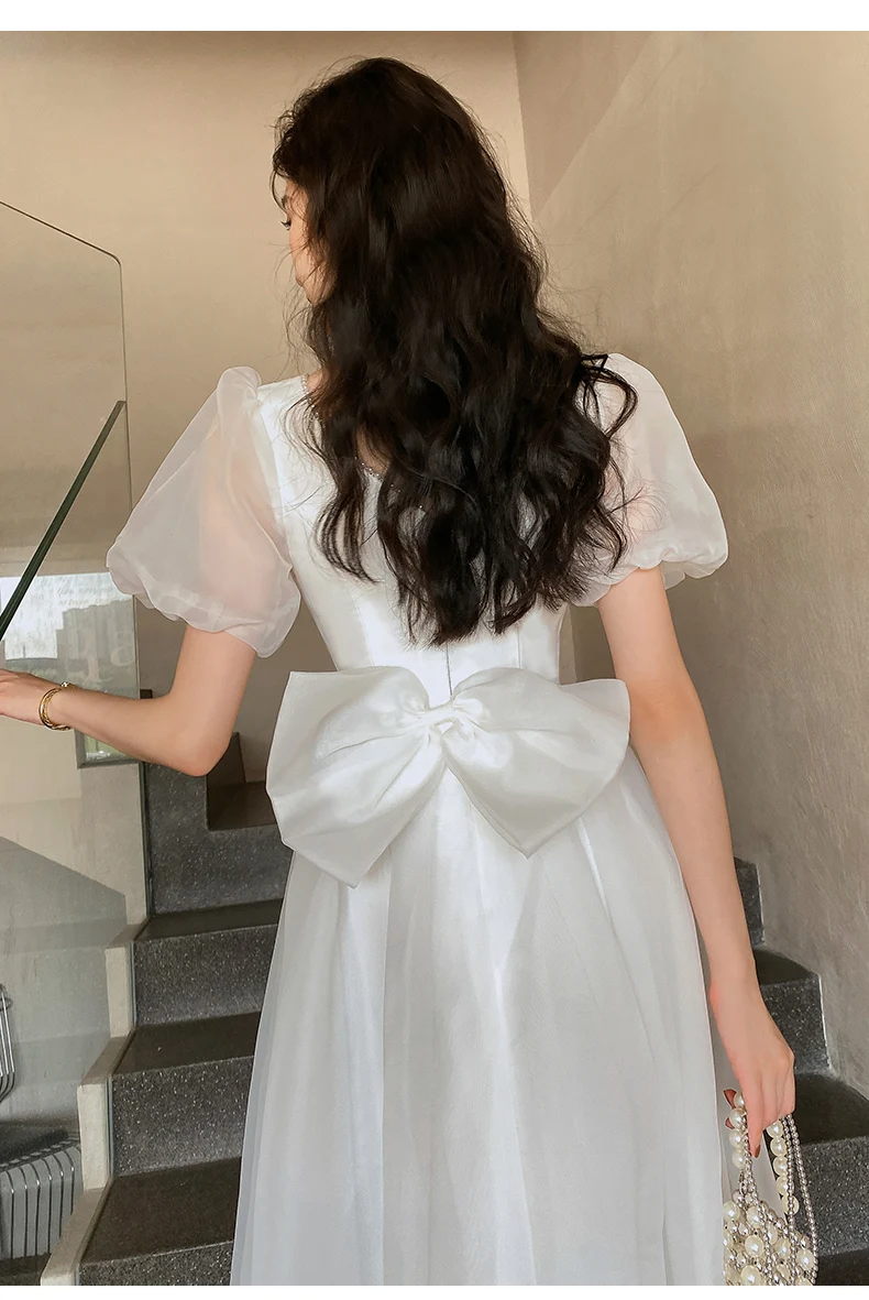 Petite Robe de Soirée Blanche pour Femme, Tenue de Mariage, Banquet