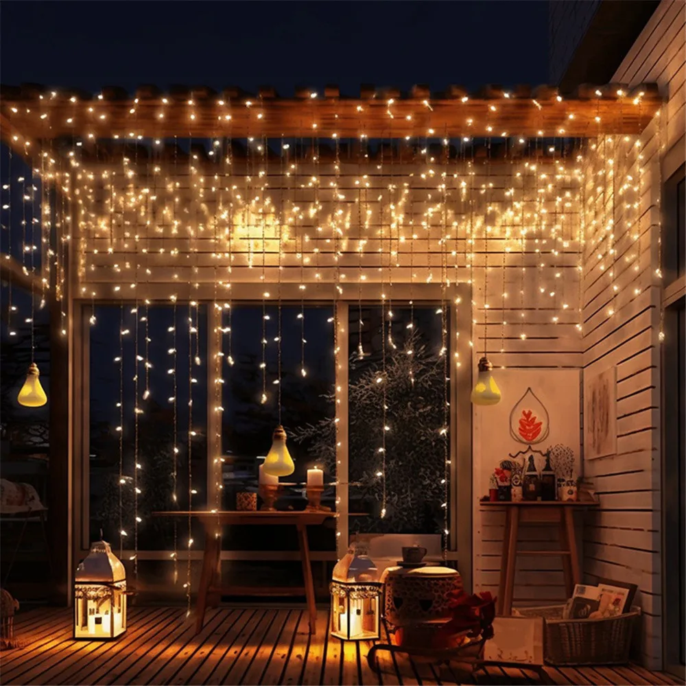 

4x0.6m Holiday Light Garland Street Wedding Decoration Outdoor Garden Christma Decor LED for Patio Fairy String Curtain Light