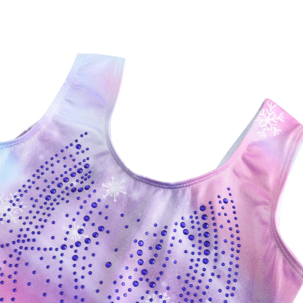 5-14 Years Girls Sleeveless Shiny Diamond Gymnastics Leotard One-Piece Child Kids Ballet Dancewear