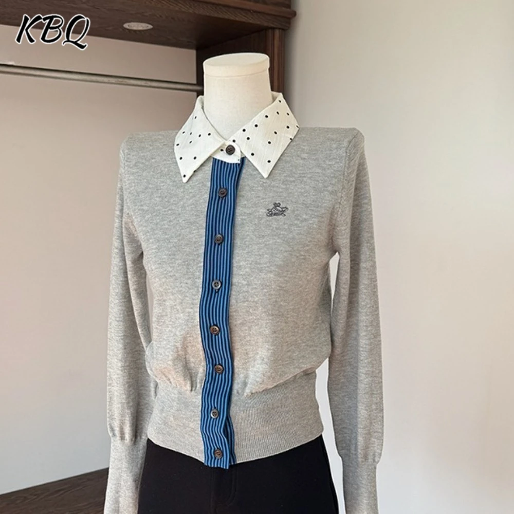 

KBQ Hit Color сращенные однобортные свободные рубашки для женщин с лацканами и длинными рукавами, дизайнерские вязаные топы Vintega, женские осенние