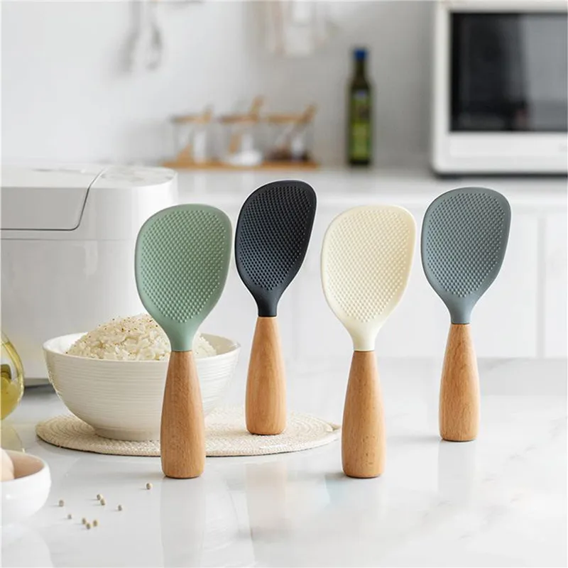 1Pcs Non-stick Cooking Spoon Standing Silicone Rice Spoon Anti-scalding High-temperature-resistant Spoon Kitchen Gadgets