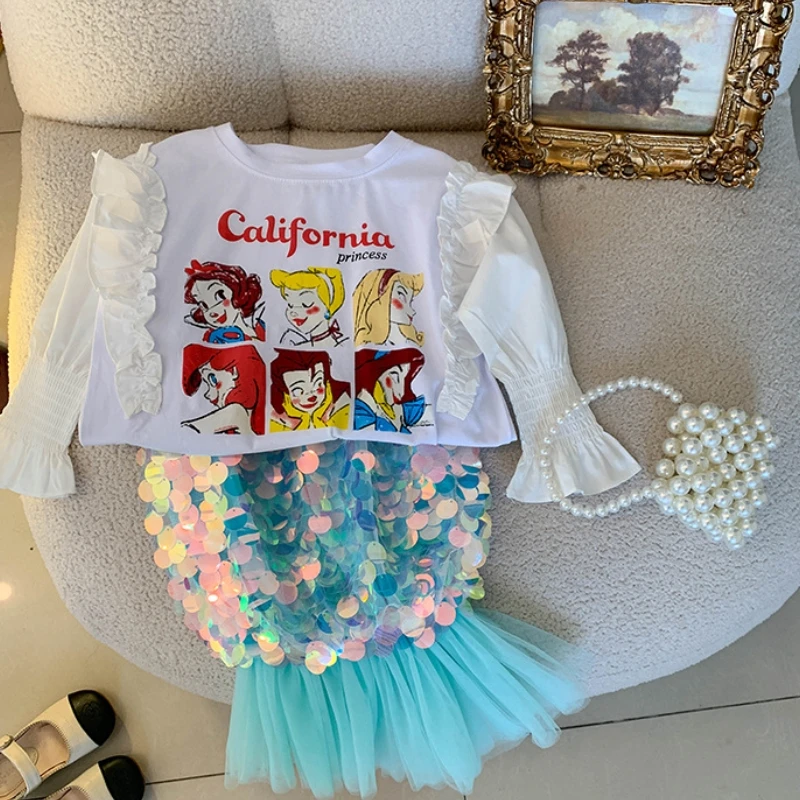 Minifalda corta de princesa brillante con cola de sirena y lentejuelas moradas Kawaii de verano para niñas de 2 a 8 años, ropa de tul rosa para niños