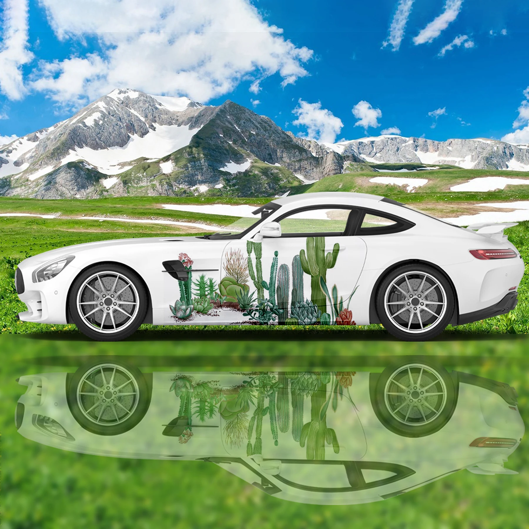 

Green Cactus Racing Car Graphic Decal Full Body Vinyl Wrap Modern Design Vector Image Wrap Sticker Decorative Car Decal