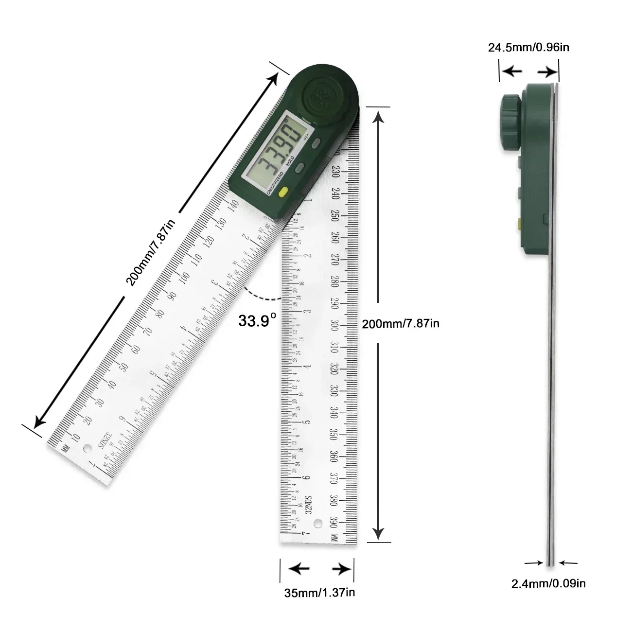 Digital Protractor 7inch/200mm Stainless Steel Angle Measuring Tool with LCD Display for Carpenter/Woodworking