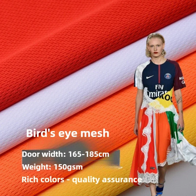 Bird Eye Stretch Knitted Mesh Fabric Soft Quick Drying By The Meter for Sports Clothes Shirt School Uniform Sewing Cloth White