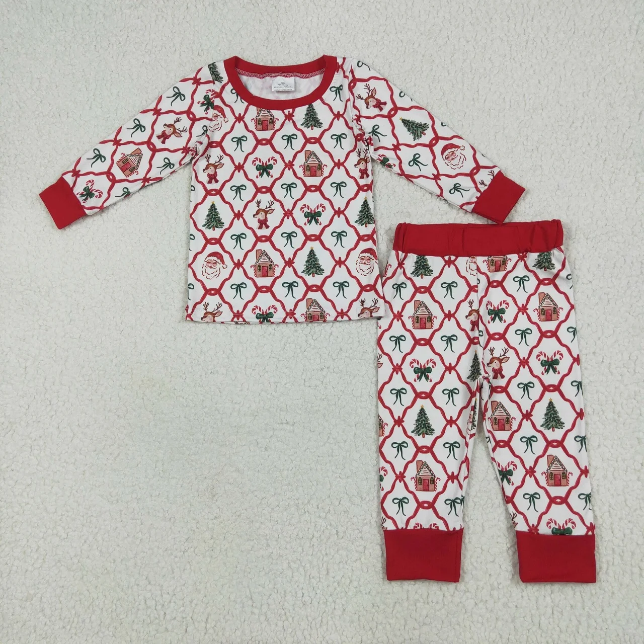 

Wholesale Children Set Baby Girl Pajamas Long Sleeves Shirt Pants Clothing Sleepwear Kids Toddler Christmas Trees Bows Outfit