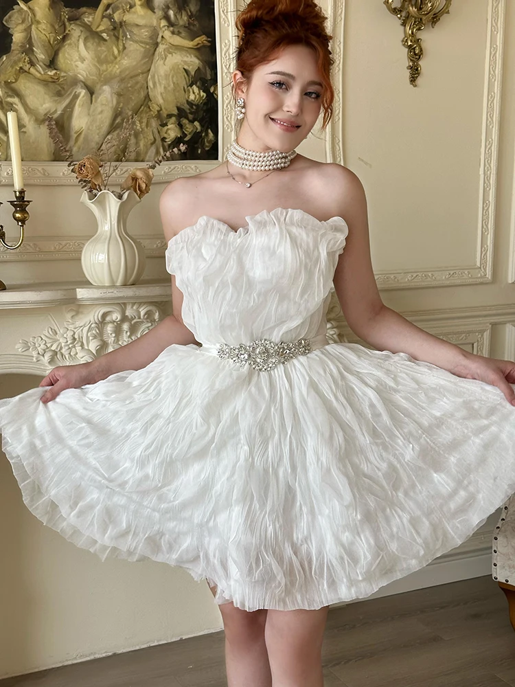 REDDACHiC المرأة القوس قطار توتو ثوب الماس حزام الأبيض الدانتيل يصل حمالة مشد فستان قصير الأميرة عيد ميلاد ملابس للحفلات #4