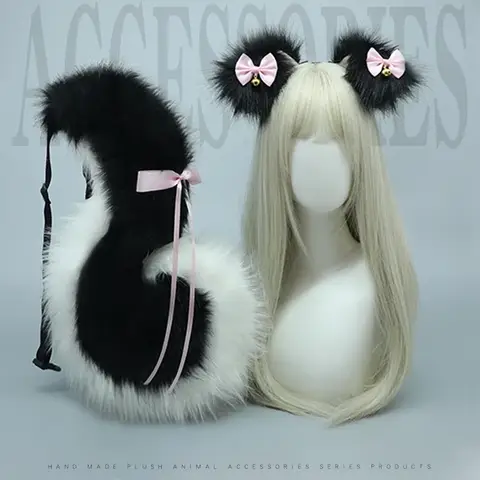 Handmade Girl Halloween Cosplay Set Anime Fluffy Cute Fox Cat Wolf Ear Tail Hair Animal Lolita Party Show Accessories Cosplay